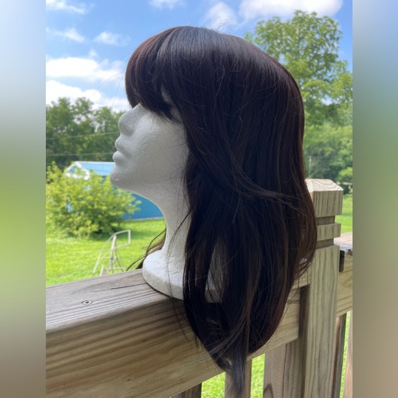 NWT darkest brown chocolate wig long bangs side pieces customized custom wig 14” - Picture 12 of 16